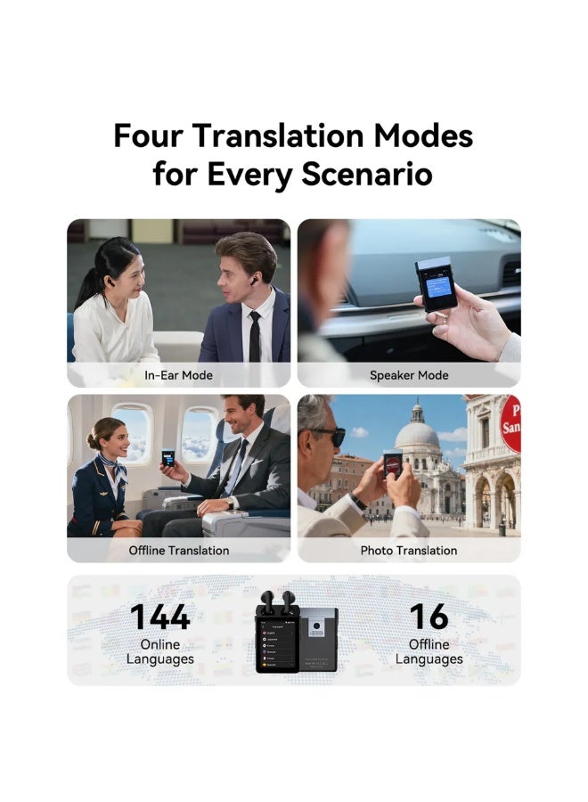 ووآسك سماعات ترجمة A9 متعددة الوظائف 7-في-1 مع ترجمة ذكية، دعم 4G + SIM، بلوتوث 5.3، شاشة لمس، ترجمة أونلاين وأوفلاين - Image 4